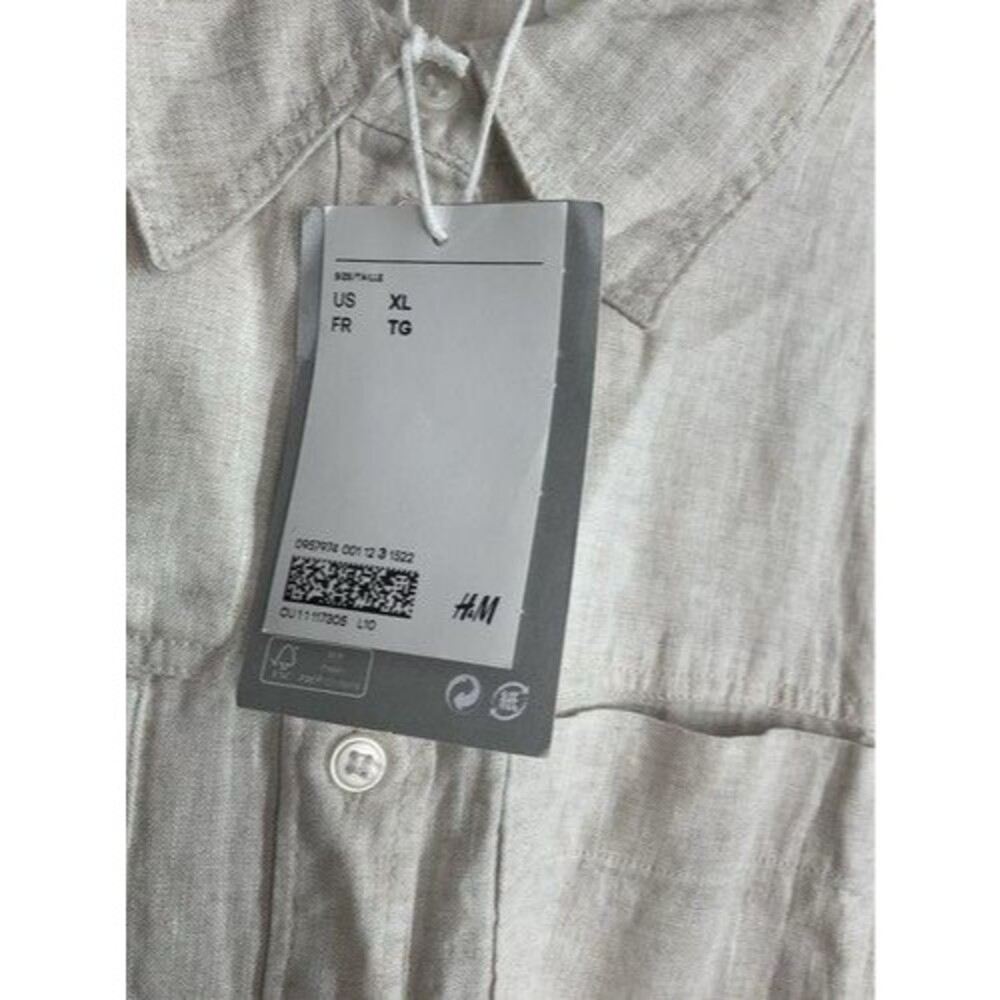 NWT H&M 100% Linen Button Front Lagenlook Shift Mini Dress Shirt Women Size XL - Picture 5 of 12